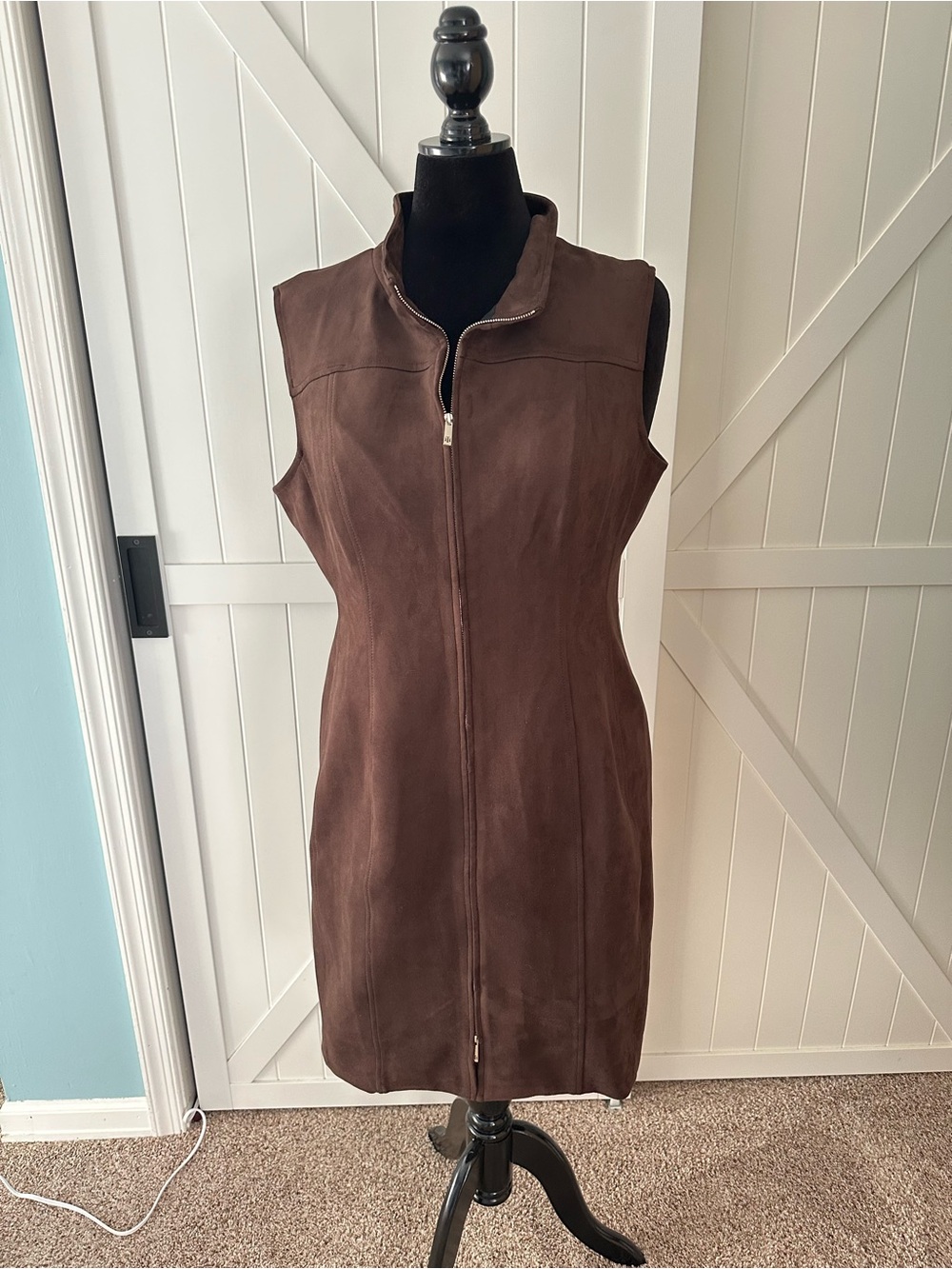 Tommy Hilfiger Size 18 Brown Faux Suede Sleeveless Zip Front Dress